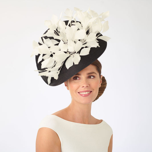 Black Disc with Ivory Feather Spray Style 110