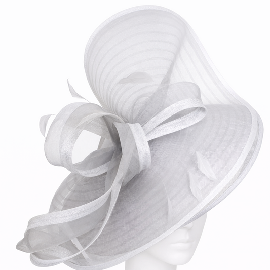 White decorative hat with ribbon on a white background