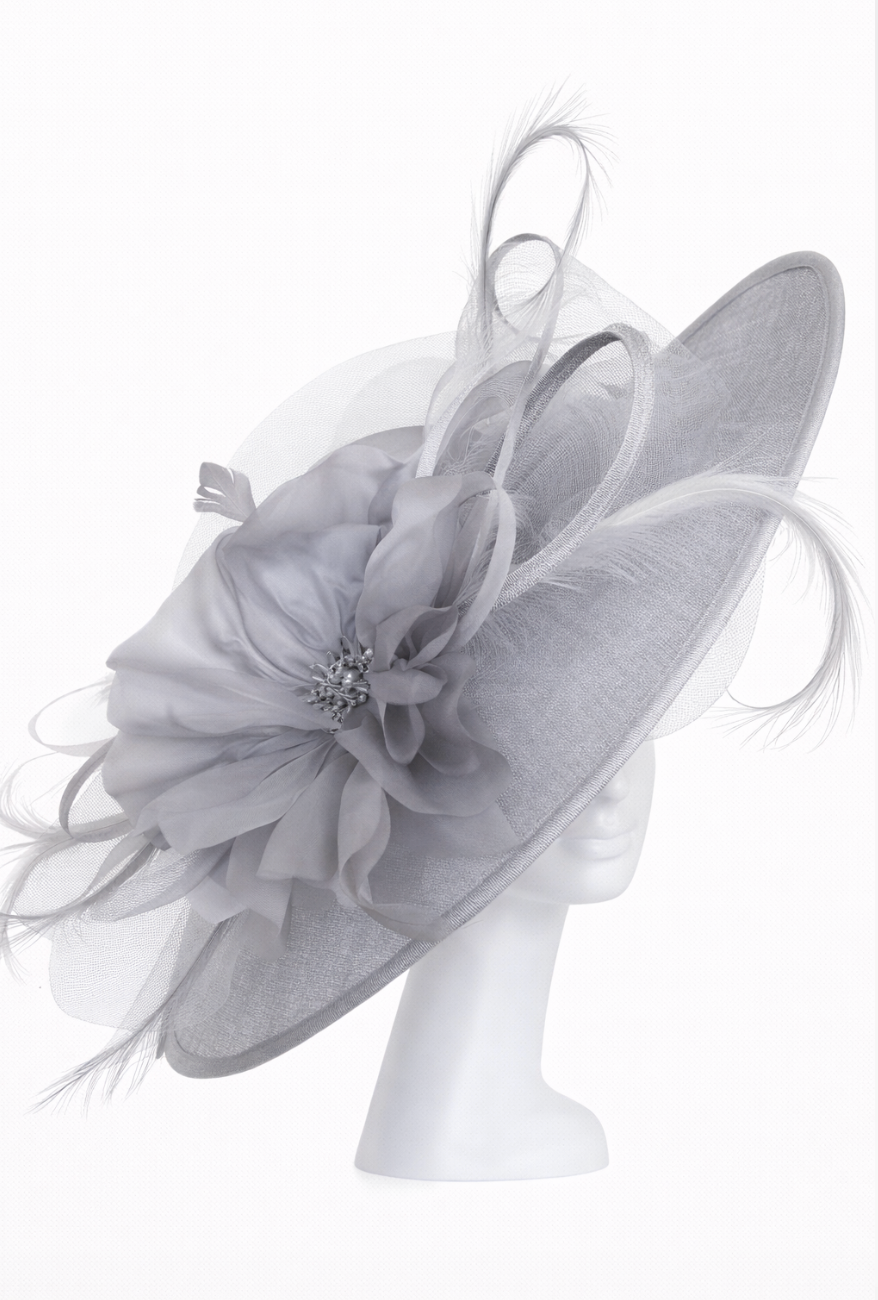 silver grey decorative hat 